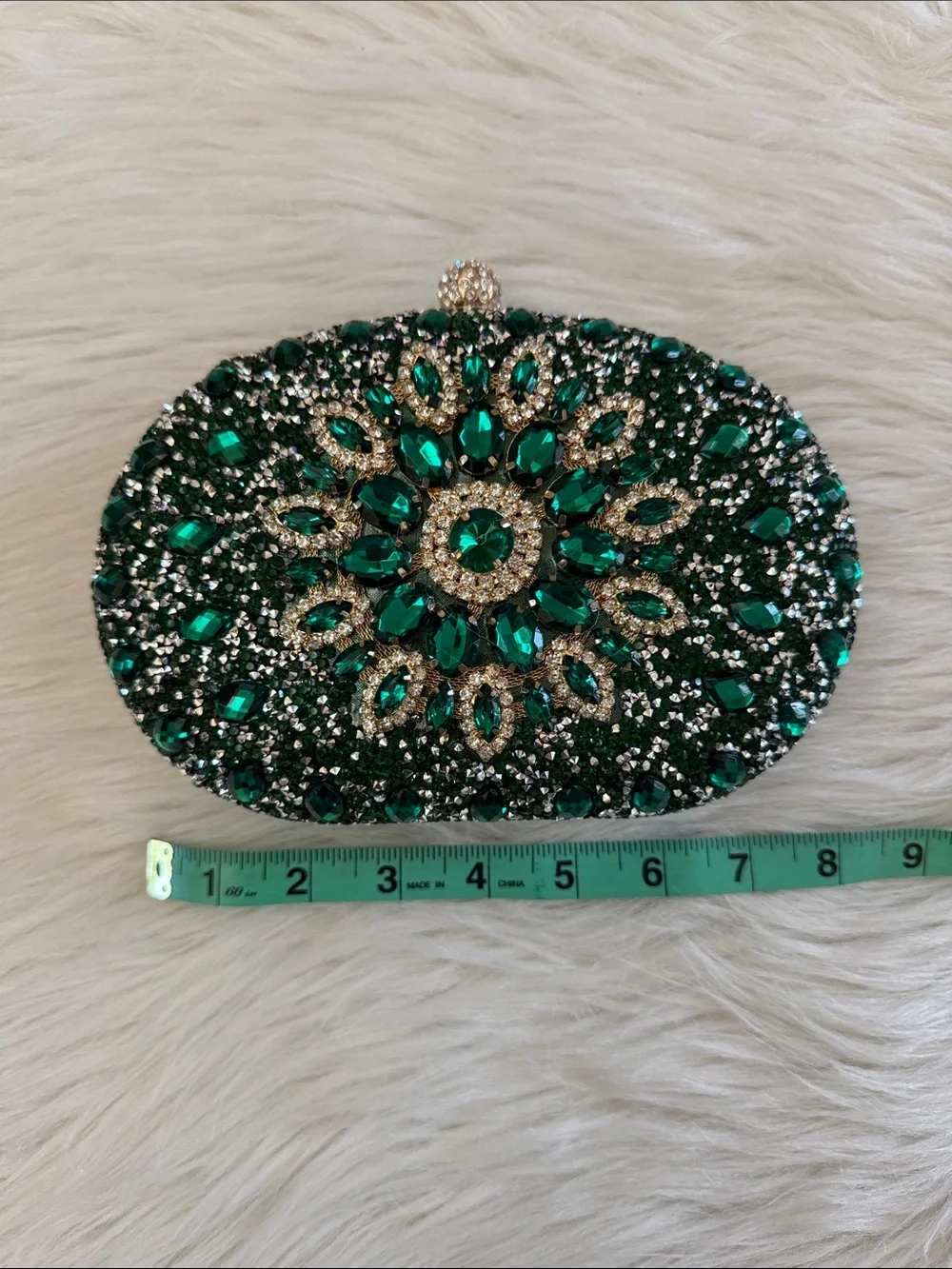 RAMLA Embellished Emerald Crystal Evening Clutch Crossbody Hand Bag